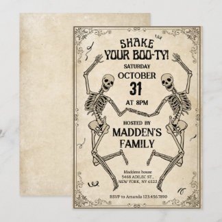 Skaka ditt Booty Vintage-skelett Halloween Inbjudningar
