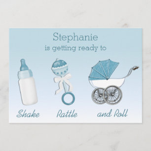 Skaka Rattle och Roll Boy Baby Shower Inbjudningar