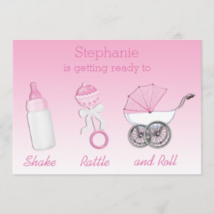 Skaka Rattle och Roll Girl Baby Shower Inbjudningar