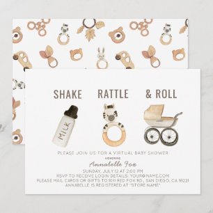 Skaka Rattle & Roll Boho Virtuell Baby Shower Inbjudningar