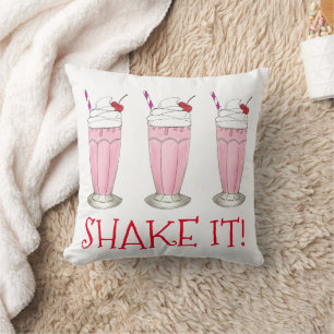 Skaka! Rosa jordgubbsice Cream Shop Milkshake Kudde