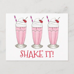 Skaka! Rosa jordgubbsice Cream Shop Milkshake Vykort