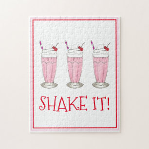 Skaka! Rosa jordgubbsris Ice Cream Milkshake Pussel