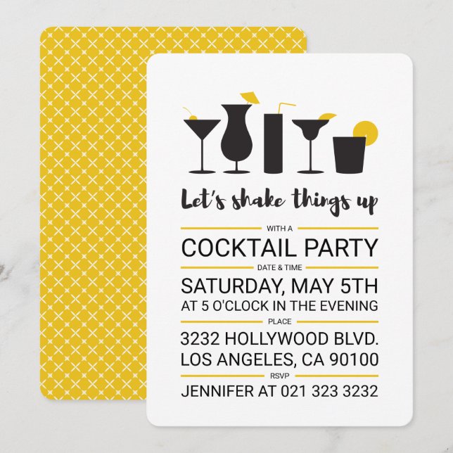 Skaka upp Cocktail Party Inbjudningar (Fram/baksida)