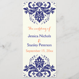 Skakmarblått, elfenben i korall bröllopsprogram program