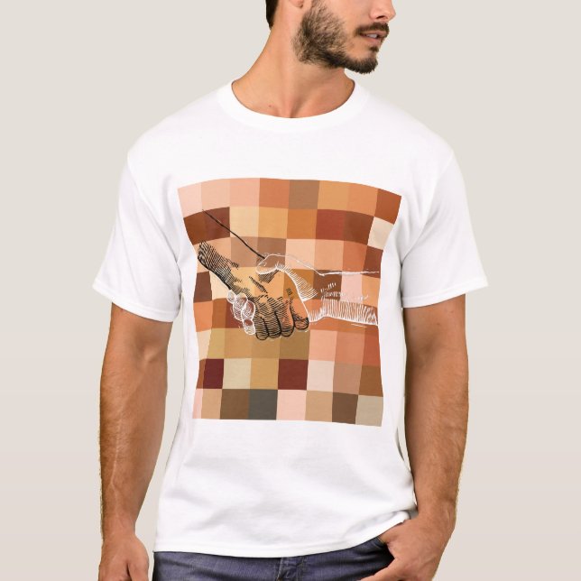 Skakning av svart och vitt Händer på färgader T Shirt (Framsida)