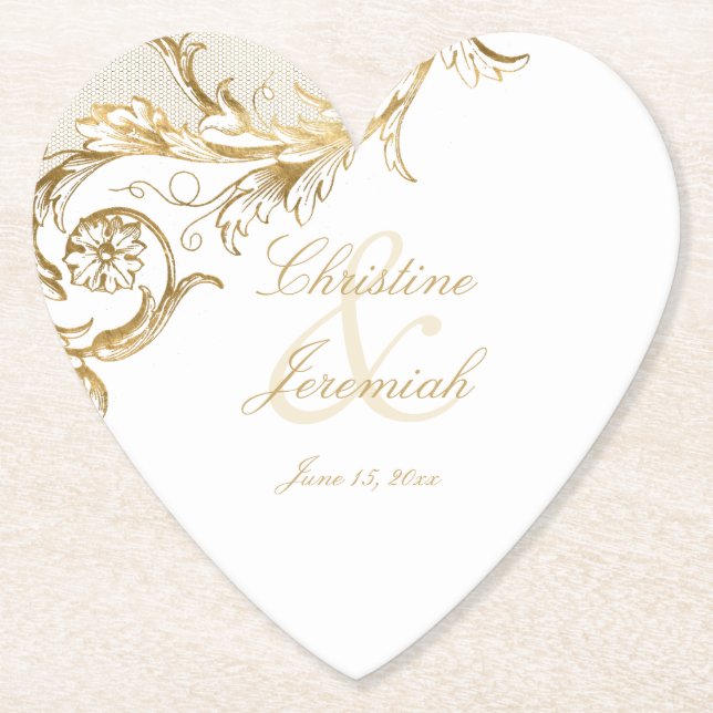 Skakskriptet Namn Bröllop i Blommigt Guld Underlägg Papper (Framsida)