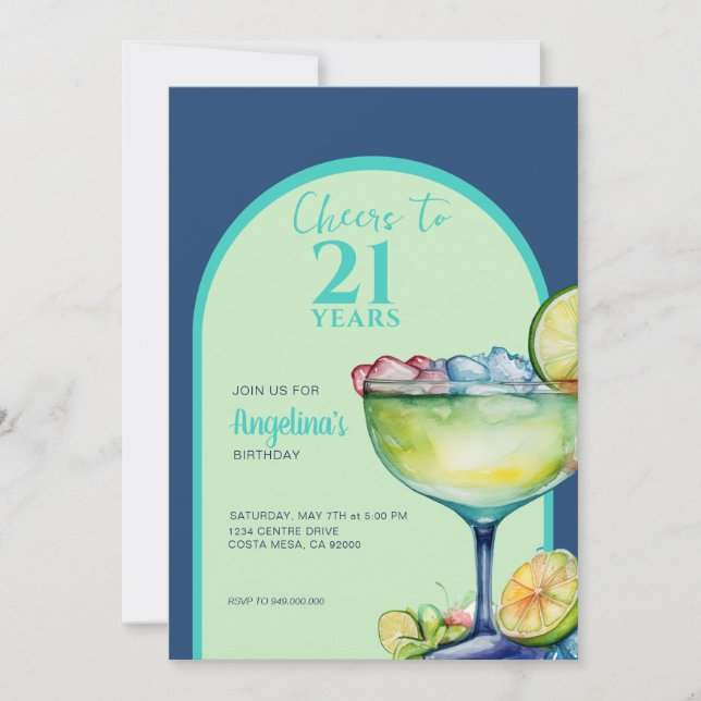 Skål 21-års Margaritas  Inbjudningar (Framsida)