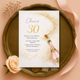 Skål 30-års födelsedags rosa guldchampagne inbjudningar