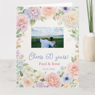 skål 60 år lila rosa pastell blommig foto na kort