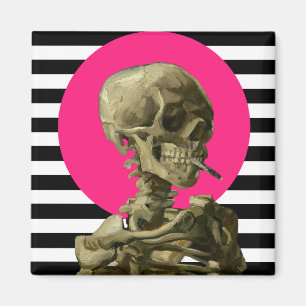 Skal av en Skeleton med brinnande Cigarette Collag Magnet