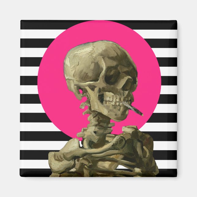 Skal av en Skeleton med brinnande Cigarette Collag Magnet (Framsidan)