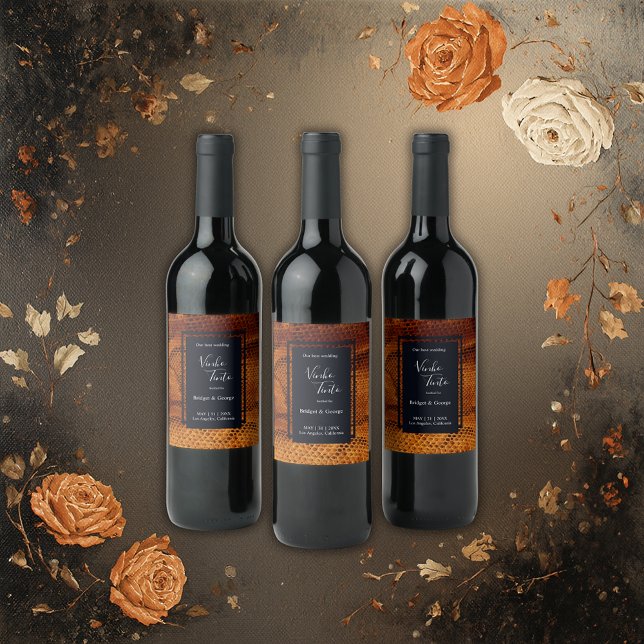 Skal av lyxnos i vild bröllop vinflaska etikett (Skapare uppladdad)