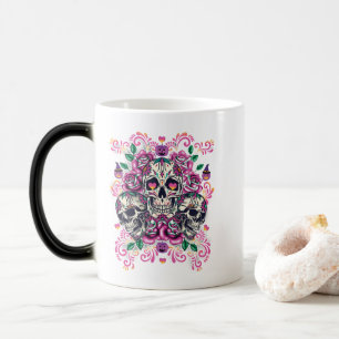 Skal, blommigt, skelett, vattenfärgsfärg rosa, Hal Magisk Mugg