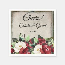 Skål! | Elegant Mörk Red Blommigt Goth Bröllop Pappersservett