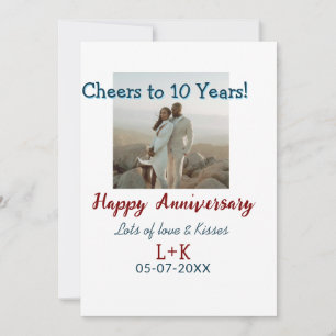 Skål för 10 år lycklig årsdag lägg till foto datum inbjudningar
