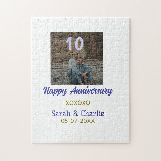Skål för 10 år lycklig årsdag lila guld pussel (Vertikal)