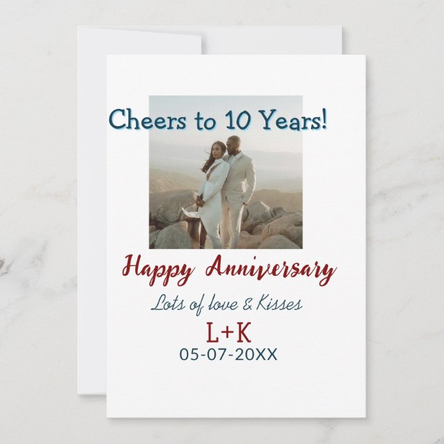 Skål för 10 år lyckligt jubileum lägg till foto da inbjudningar (Framsida)