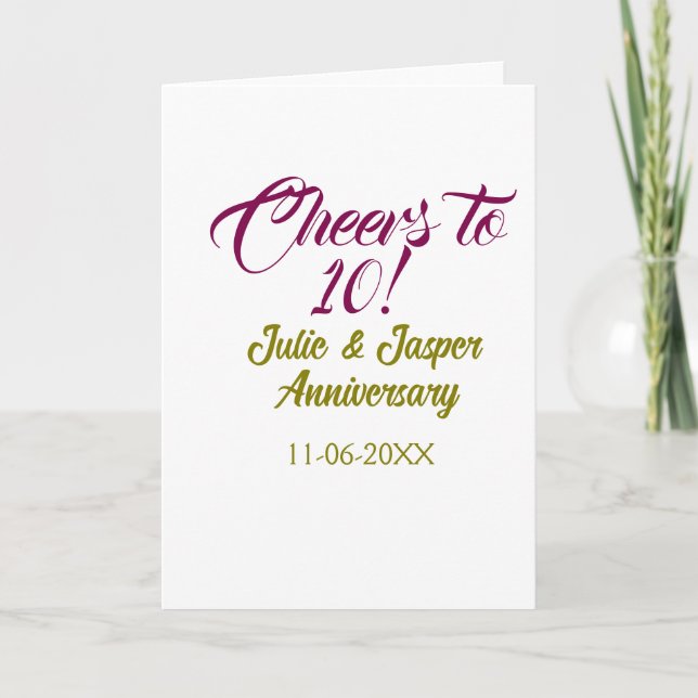 Skål för 10-årsjubileum mauve guld kort (Framsida)