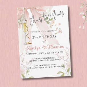 Skål för 21 år Pink Bow Floral Inbjudningar