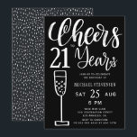 Skål för 21 år svart och vit födelsedagsfest inbjudningar<br><div class="desc">Modern stilren svart och vit trendig borstad handskriven typografi skål för 21 år manus milstolpe / alla åldrar män födelsedagsfest inbjudan.            Lätt att anpassa med ålder och dina festdetaljer!</div>