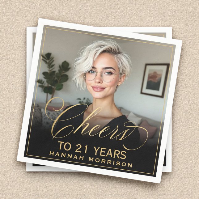Skål för 21 års födelsedag Photo Guld Black Pappersservett (Skapare uppladdad)