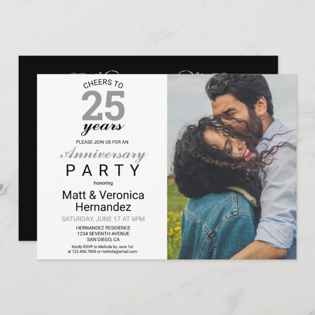 Skål för 25 år Silver 25-årsjubileum Inbjudningar (Fram/baksida)