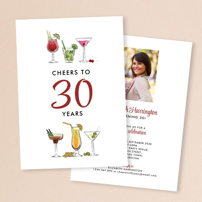 Skål för 30 år Cocktail Drinks Birthday Inbjudningar (Skapare uppladdad)