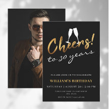 Skål för 30 år Guld Svart Vuxen Födelsedagsfoto