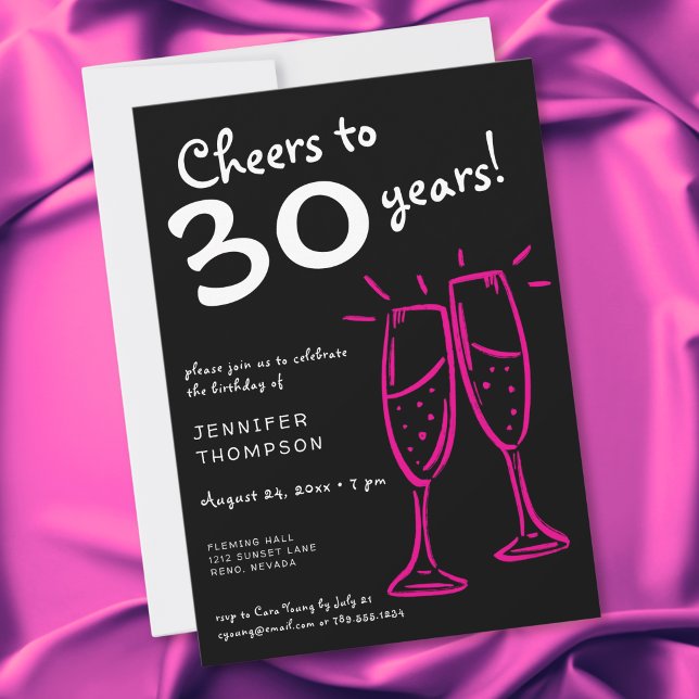 Skål för 30 år Pink Champagne Födelsedag Inbjudningar (Cheers to 30 Years Pink Champagne Birthday Invitation)