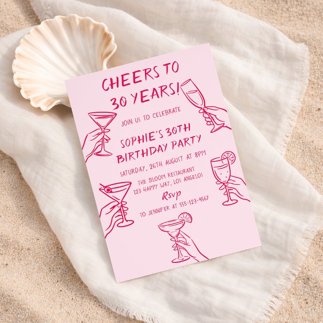 Skål för 30 år Pink Cocktail 30-årsdag  Inbjudningar (Skapare uppladdad)