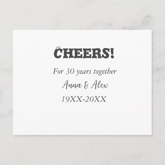 Skål för 30 år tillsammans årsdag namn d vykort (Framsida)