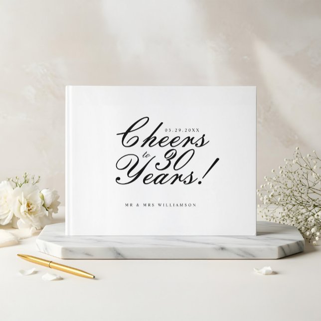 Skål för 30 års skriptfotoannonium vit gästböcker (Cheers to 30 Years Script Photo Anniversary White Guest Book)