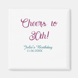 Skål för 30-årsdag namn datum mauve blå elegant magnet