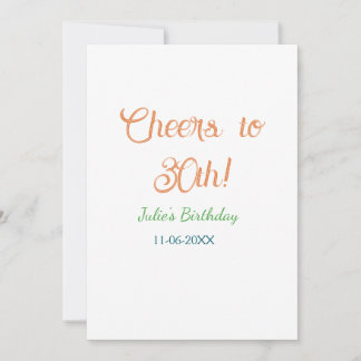 Skål för 30-årsdag namn datum orange grön blå inbjudningar