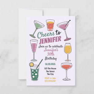 Skål för 30 färgade Cocktail-Thned 30th Birthda Inbjudningar