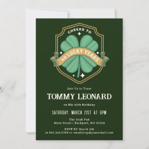 Skål för 40 år Lucky Shamrock Födelsedag Inbjudningar