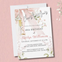 Skål för 40 år Rosa Bow Floral Inbjudan