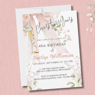 Skål för 40 år Rosa Bow Floral Inbjudan