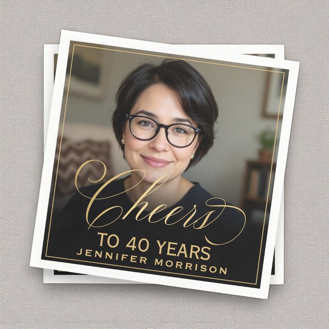 Skål för 40 års födelsedag Photo Guld Black Pappersservett (Skapare uppladdad)