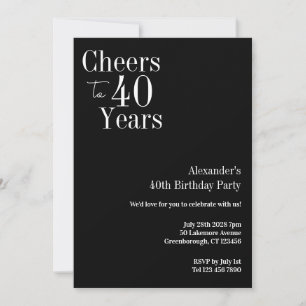 Skål för 40 års svart vit 40-dagars Party Inbjudningar