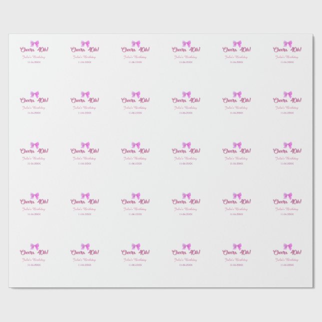 Skål för 40-årsdag namn datum mauve rosa slinga presentpapper (Platt)
