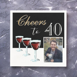 Skål för 40 Red Vin Glass Photo 40:e födelsedagen Pappersservett