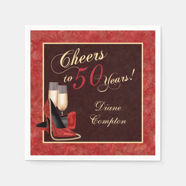 Skål för 50 år Red Guld Black Pappersservett (Framsidan)