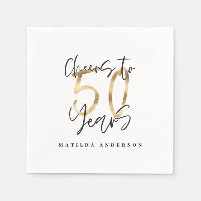 Skål för 50 år svart och guld modern snyggt pappersservett (Framsidan)