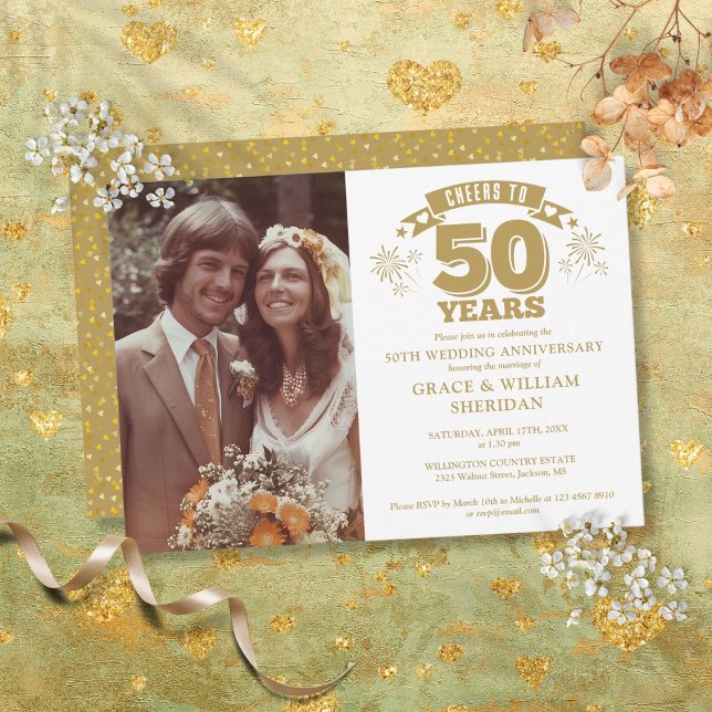 Skål för 50-års bröllopsdag Foto Inbjudningar (Cheers To 50th Wedding Anniversary Photo Invitation)