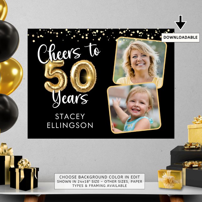 Skål för 50 års födelsedag Två välkomstskyltar Poster (Skapare uppladdad)