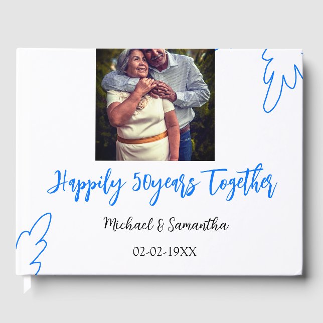 skål för 50-årsjubileum blå blad foto namn gästböcker (Framsida)