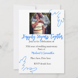 skål för 50-årsjubileum blå blad foto namn inbjudningar