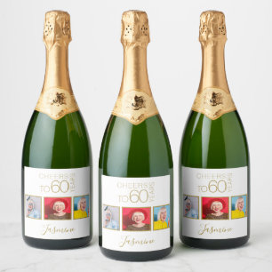 Skål för 60 år 3 bilder Guld Elegant ram
